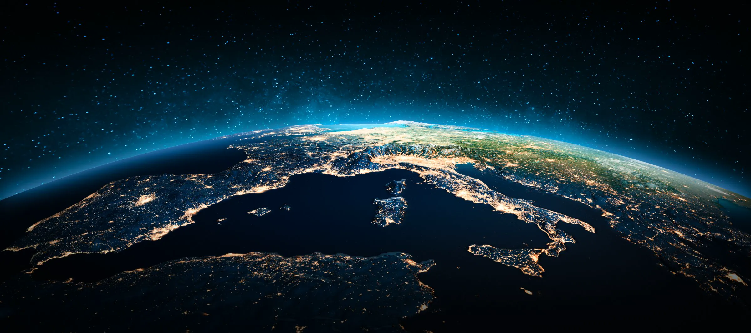 Europe and the Mediterranean from space at night