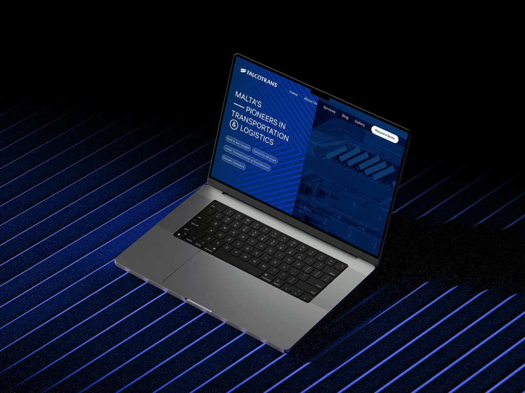 The new Falcotrans website on a laptop